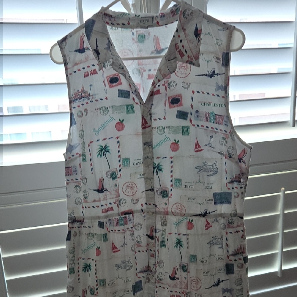 Sleeveless Postcard Printed Dress